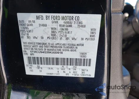 2009 Ford Escape Limited z USA, uszkodzony, nr VIN 1FMCU94G39KA50918